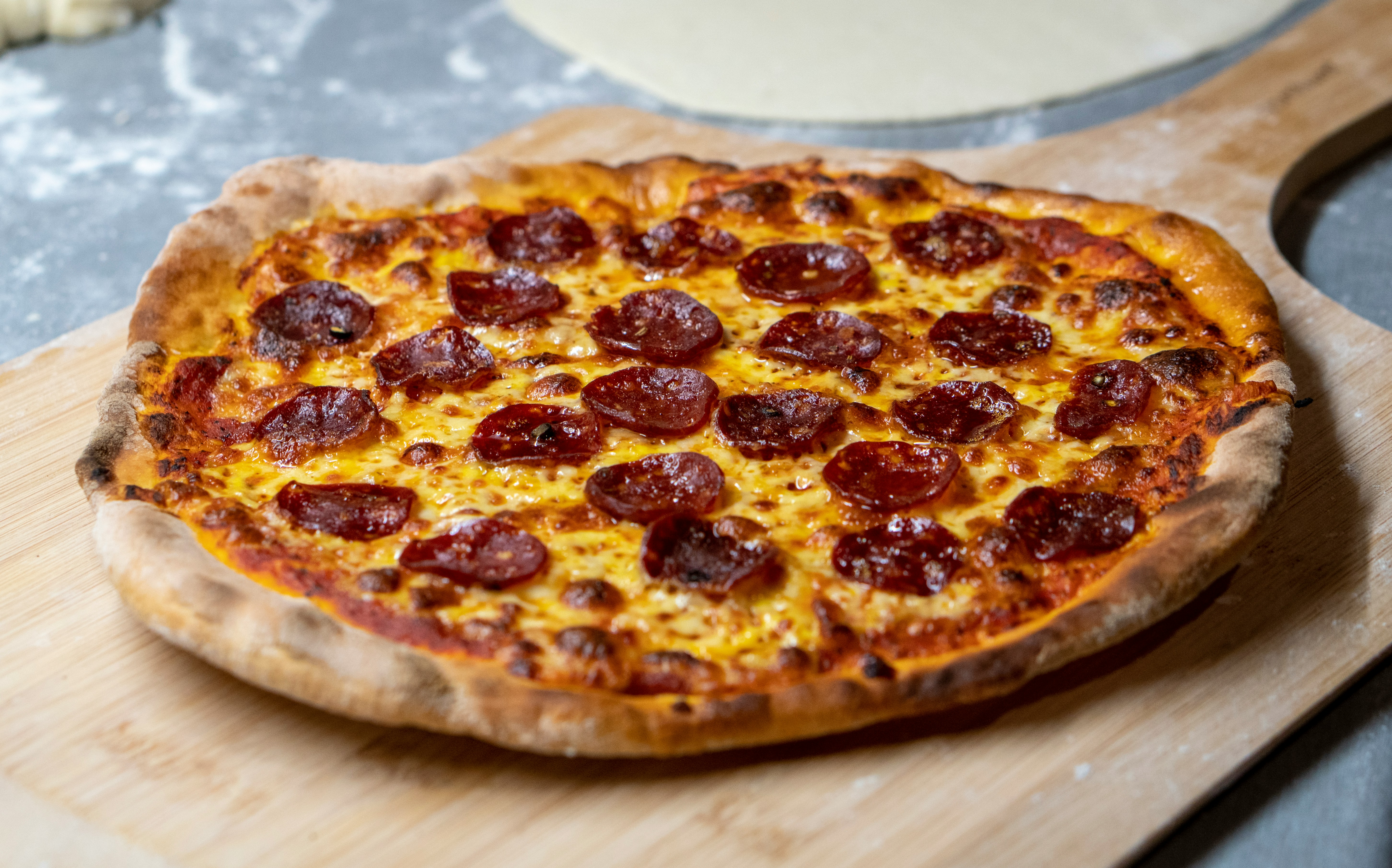 Pepperoni pizza with chili oil